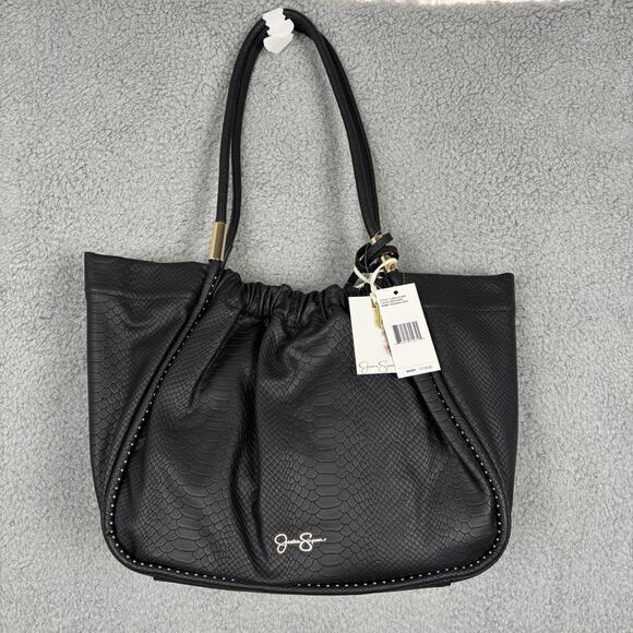 Jessica Simpson Rosanna Black Leather Tote Double Handles Shoulder Bag 14x11x5 - Picture 1 of 16